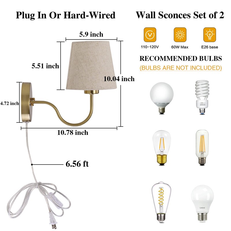 LASENCHOO Plug in Wall Sconces Set of Two, Modern Wall