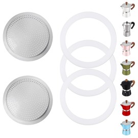 Mogrecha Moka Pot 2 Pcs Filter with 3 Pcs Silicone Gasket Seals for 6 Cup