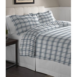 Pointehaven Flannel Oversized Duvet Set, Full/Queen, Blue Plaid