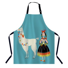 BGBDEIA Llama Alpaca and Knitting Peruvian Woman Apron Adjustable Neck Bib Apron for Men Women,Suitable for Kitchen Cooking Waitress Chef Apron