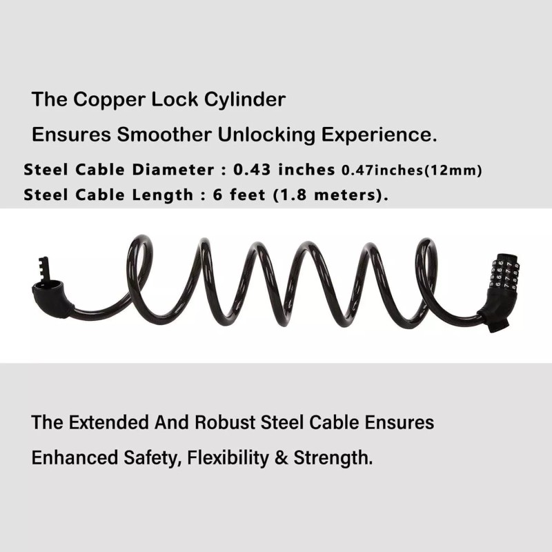 Unbranded 2Pack 6FT Extra Long Cable Combination Bike Locks, 5
