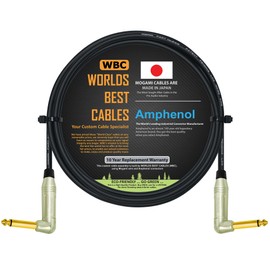 WORLDS BEST CABLES 2 Foot – Pedal, Effects, Patch, Instrument Cable Custom Made Using Mogami 2319 Wire & Amphenol ACPM-RN-AU M-Series Angled Gold TS Plugs