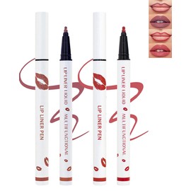 Matte Lip Liner-2Pcs, 2 in 1 Mocha Rose Pink Liquid Lipliners Pencil & Lip Stick, Long Lasting Waterproof Non-Stick Cup Lip Tint Stain, Stay On Lipstick 24 Hours, Lip Glosses Makeup Gift for Women-3+4