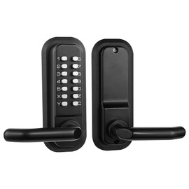 Outdoor Keyless Lock with Adjustable Deadlatch 2-3/8'' and 2-3/4'',Mechanical Combination Door Lock with Keypad, Sunscreen Waterproof Keyless Gate Locks for Outdoor Fence with Handle (Black)