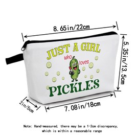 MoCaliduccious "just a girl who loves pickles Print Cosmetic Bag Foodie Gift for Birthdays & Holidays Zippered Brunch Organizer Playful Toiletry Case for Pickle Enthusiasts