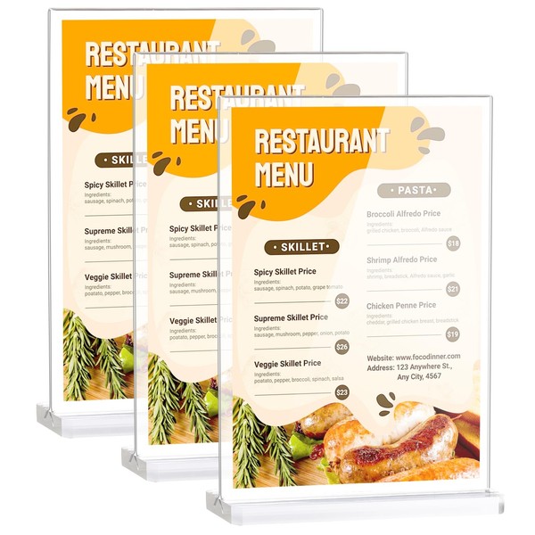 Acrylic Sign Holder, 3 pack 5x7" Clear Double Sided Menu