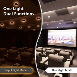 CycevSun 6-Pack 8 Inch LED Black Recessed Lights with Night Light, Canless 8" Wafer Downlight Ceiling Light Ultra Thin, Dimmable & 5CCT Selectable, 15W, 1500LM, ETL, 100-277V