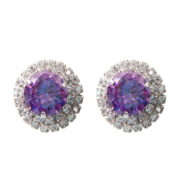 Navachi 18k White Gold Plated Purple Round Zircon White Crystal