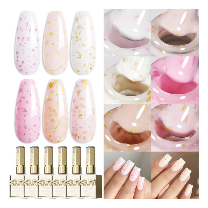 Set De 6 Esmaltes De Uñas Con Glitter Crema Xeijayi
