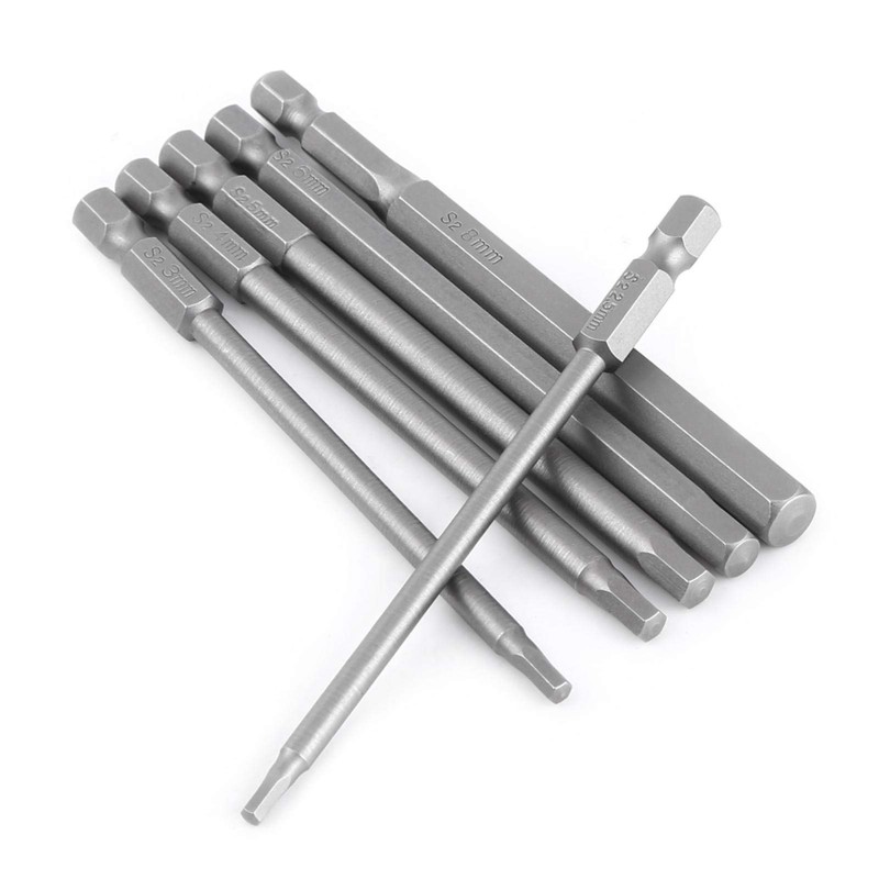 Hexagonal Screwdriver Bit Set 6 Pieces 100 mm Long H2.5