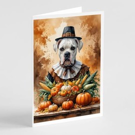 Caroline's Treasures White Boxer Thanksgiving Greeting Cards Pack of 8 Blank Cards with Envelopes Whimsical A7 Size 5x7 Blank Note Cards