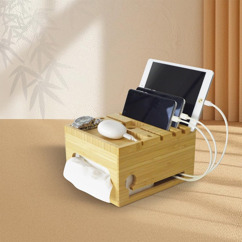 PERFECYEE Bamboo Electronic Device Manager, Multi-Scenario Applicable Charging Cradle -