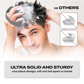 TADA BEAUTY - Long Bristle Large Square Silicon Shampoo Brush Head Scalp Massager Scrubber for Men and Women for Hair Growth Dandruff (Grey)