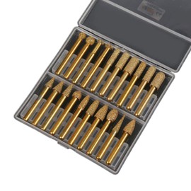 KATSU Diamond Burr Set for Rotary Tool 20PCs 6mm Shank Die Grinder Electro Plated Diamond Burr Drill Bits Set Coarse Grit #46 for Engraving Carving Grinding Polishing Sanding 124303