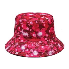 YAMEIZE Trendy Love Heart Bucket Hat - for Women Men Double-Side Fisherman Heart Stylish Reversible Hat Sun Hiking Beach Party Funky Dark Red