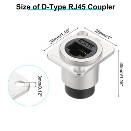 MECCANIXITY D Type RJ45 Coupler, Panel Mount Connector Female to Female LAN Network Bulkhead Pass Through Socket for CAT6A/CAT6/CAT5E/CAT5, Pack of 2