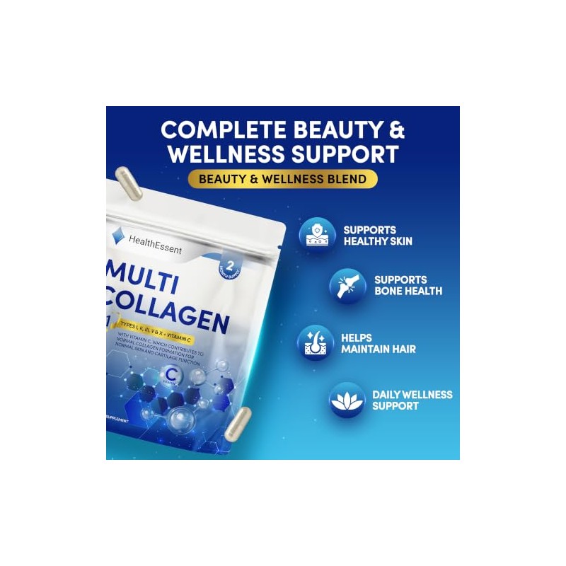 HealthEssent Multi Collagen Supplements 1650mg 6-in-1 for Women & Men