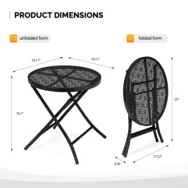 Unbrand Folding Outdoor Side Table with Flower Cut Outs Weather Resistant Steel Patio