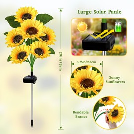 Solar Sunflower Outdoor Garden Lights, 6 Pack with 36 Sunflower Waterproof Garden Decor, Gifts for Mom Grandma, Waterproof Decorative Lights for Pathways Patios and Yards Decorations