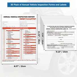 PUNCHMAN 30Pack DOT Annual Vehicle Inspection Forms and Label,30-Pk 3-Ply Annual Vehicle Inspection Report with Carbon Copies with Hardboard,30-Pk 2-Ply FMCSA Annual Inspection Adhesive Vinyl Sticker
