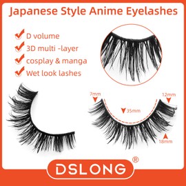 DSLONG 10 Pairs Wet Look Manga Lashes 3D Multi layered Spiky Lashes D Curl Long Eyelashes Strips Fluffy Faux Mink Lashes Extension For Japanese Anime Cosplay Makeup (SA02)