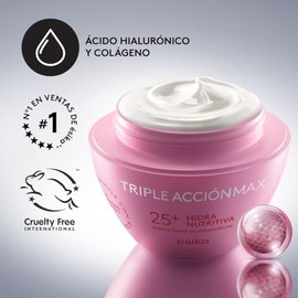 ésika Crema facial antiarrugas Hidra Nutritiva Triple Acción Max 25+ años con ácido hialurónico y colágeno, 120g