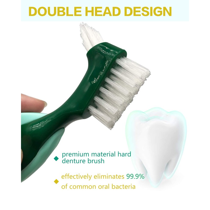 Premium Hard Denture Brush, Multi-Layered Bristles & Portable Double Sided