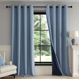 Fmfunctex Blackout Curtains for Bedroom Blue Curtains 72 Inch Drop Geometric Weave Textured Eyelet Curtains for Living Room Thermal Insulated Window Curtain Drapes 2 Panels
