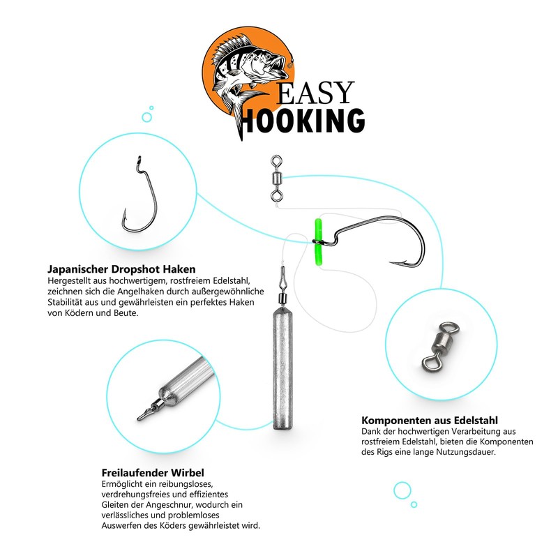 EASYHOOKING Drop Shot Rig Set 11-Piece - 5 Pre-Made Dropshot
