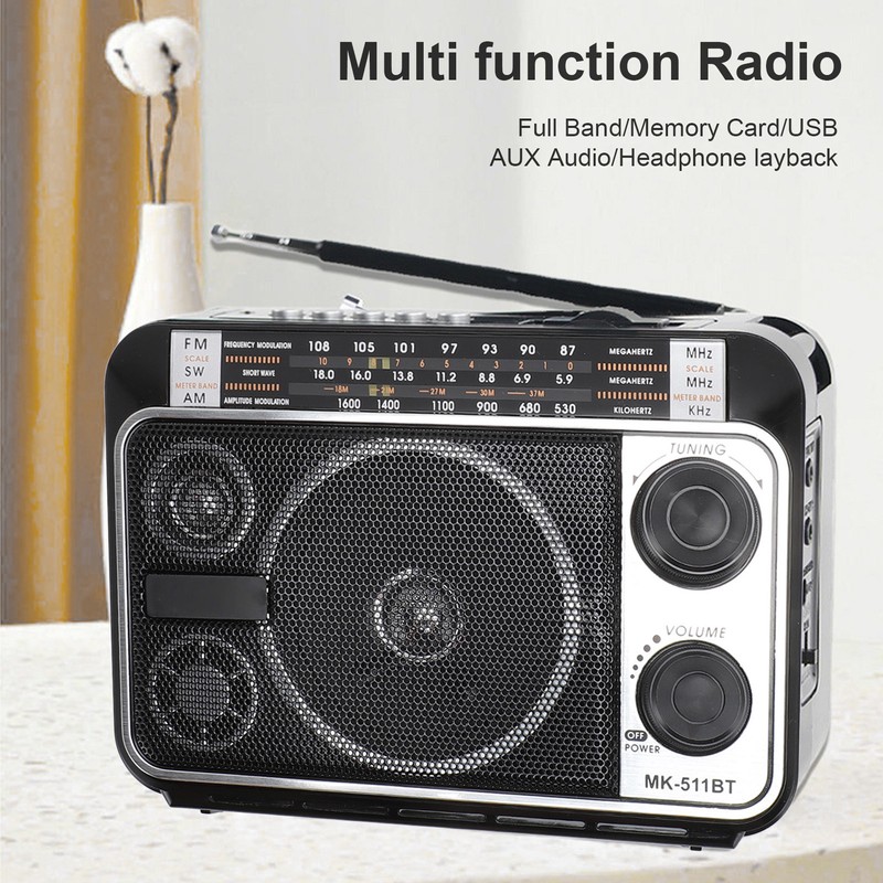 Portable Shortwave Radio FM AM SW Bluetooth 5.0 Multifunction Multi