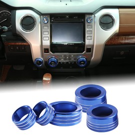 5Pcs Aluminum Air Conditioner Stereo Volume 4WD Switch Knob Ring Covers Compatible with Toyota Tundra 2014-2021 Car A/C Air Conditioning Centre Control Switch Knob Button Protect Ring Trim Accessories