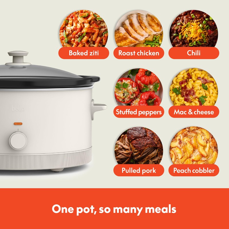 bella 6.0 Qt Manual Slow Cooker, EverGood™ Ceramic Nonstick Coating,