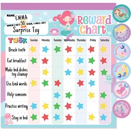 Reward Chart for Kids – Mermaid Magnetic Kids Behavior Chart, Pad with 26 Chore Charts, 1920 Star Stickers, 36 Incentive Stickers, Responsibility Chart for Kids Girls Toddlers - Kids Chore Chart
