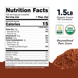 Nutricost Pantry Organic Cocoa Powder (1.5 Pounds Per Bottle) Non GMO, Gluten Free, Vegan, Baking Powder