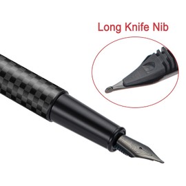 Hongdian 1861 Long Blade Nib Black Carbon Fibre Design Fountain Pen with Converter and Metal Pen Case