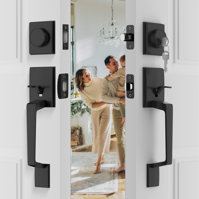 Haidms Matte Black Double Door Lock Set, Heavy Duty Double