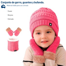 Bluelander Juego de Gorro, Bufanda y Guantes para Invierno, Calentador para Cuello, Ideal Niñas, Niños, Hombre y Mujer, Set 3 piezas, A Prueba de Viento, Forro de Lana (Rosa, Unitalla)