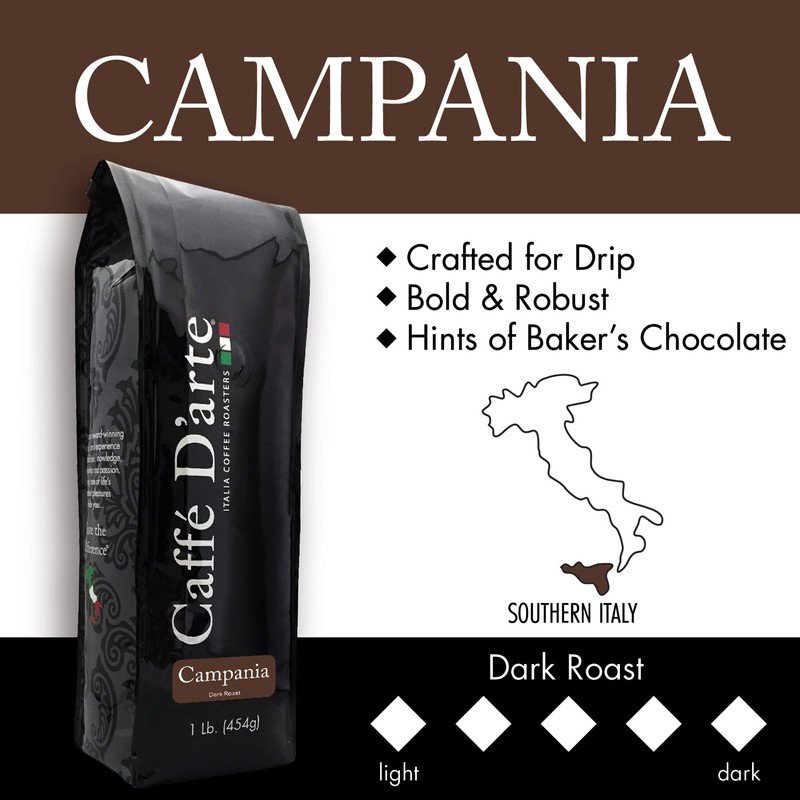 Caffe D'arte Campania Whole Bean Coffee, 1 Pound, Pack of