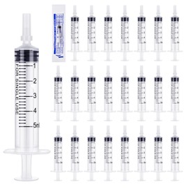 Guiqulai 24 Pack 5ML Plastic Syringes Without Needle Individual Wrap Disposable Syringes with Cap for Scientific Lab Watering Glue Applicator Feeding Pets Measuring Liquids DIY Crafts