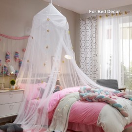 THREENTDAY Bed Canopy for Girls, Mosquito Net with Stars Princess Canopy for Baby Crib Kids Bed Room Decor Reading Playing Nook (White)