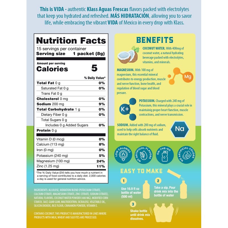 KLASS VIDA Variety Pack Hydration Sugar-Free Powder Packets |Electrolyte Agua