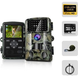 HAZA Wildkamera,2.7K/1580P 58MP Full HD mit 32G Speicherkarte Bewegungsmelder Nachtsicht 2-Millionen Linsensensor Wildtierkamera 2.0" Videobildschirm Infrarot Wildcamera Outdoor Wasserdicht Tierkamera