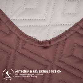 Moonlight Bedding Sofa Cover 1 Seater Pack of 2 Brown - Beige Non Slip Water Resistant Sofa Slipcovers Reversible Quilted Sofa Protectors from Pets/Dogs, Chair Covers with Adjustable Elastic Strap