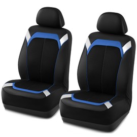 PIC AUTO Car Seat Cover – Silver & Blue Leather with Breathable Mesh Seat Cover for Cars, Stylish Two-Tone Leather Front Seat Covers, Universal Fit, Durable for SUV, Truck, Sedan, Vehicles