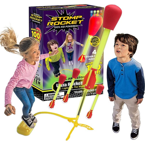 Stomp Rocket Original Launcher - Ultra LED Rockets Launch 100 ft - 4 LED Light Up Rockets and Adjustable Stand - Fun Outdoor Toy for Kids Day and Night - Gift for Boys and Girls Age 5+ Years Old