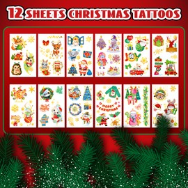 Acevegue Children's Christmas Tattoos, 12 Sheets Gold Metallic Christmas Tattoos for Girls and Boys, Christmas Tattoos Gifts, Christmas Stickers, Small Items, Decoration Christmas