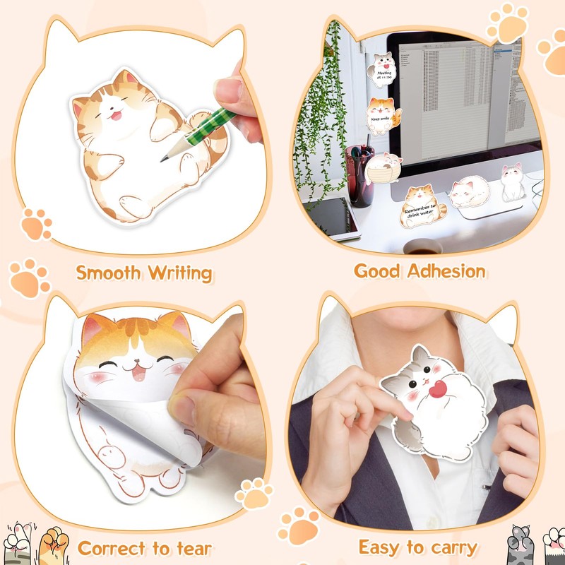 JSRQT 6 Pack 180 Sheets Cat Themed Sticky Notes, Small