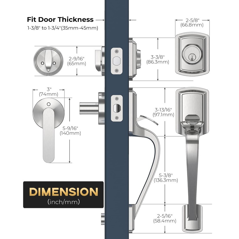 Mensarix Front Door Handle and Deadbolt Set for Right &