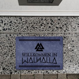 Welcome to Walhalla Viking Doormat in 35 x 50 cm without Border with Runes and Knot Motifs as a Gift for Real Strong Norse Men and Viking Fans