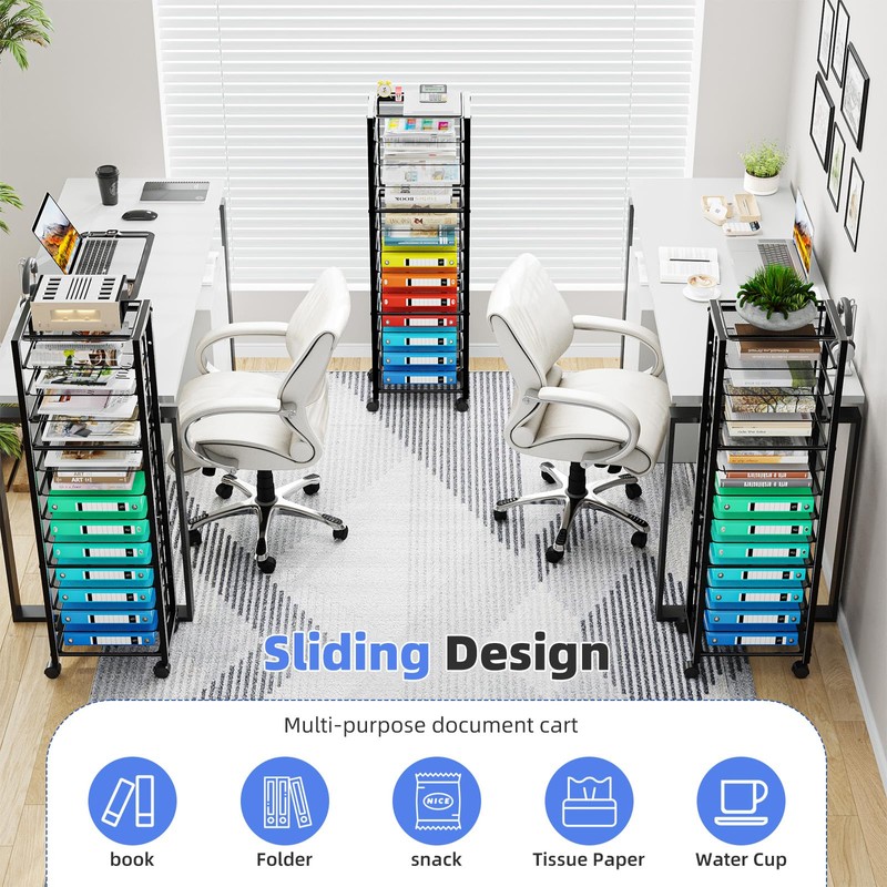 Simple Trending 14 Tier Rolling File Cart, Desk File Organizer